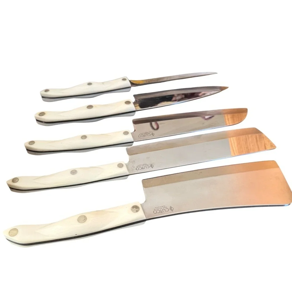 Cutco Pearl White 5-Piece Gourmet Set with Honey Oak 6 piece in total Knife set